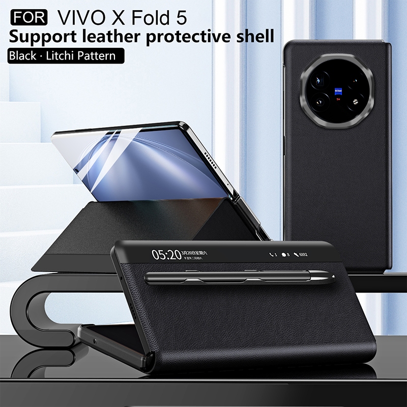XFold5 เคสสําหรับ Vivo X พับ 5 X พับ 3 Pro พลิกสมาร์ทหน้าต่างหนัง PU กันกระแทกโทรศัพท์มือถือกรณี VIVO X Fold5