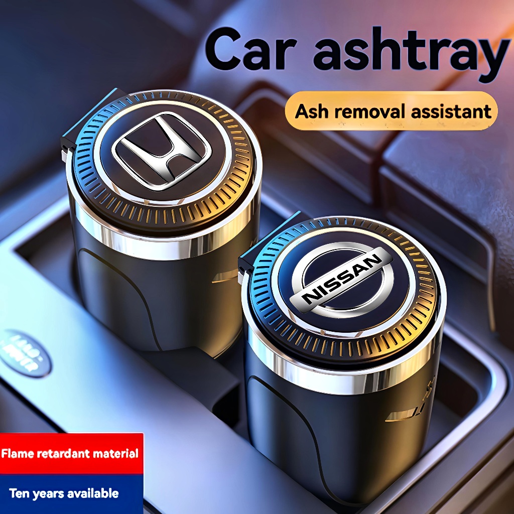 Silver Chrome รถ Ashtray ฝาครอบ LED Night Light Ash