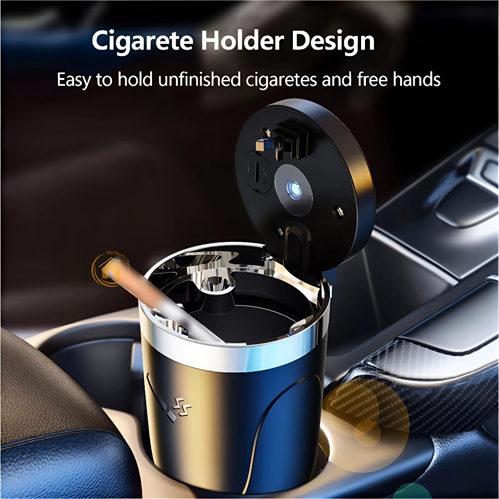 Silver Chrome รถ Ashtray ฝาครอบ LED Night Light Ash รูปที่ 3
