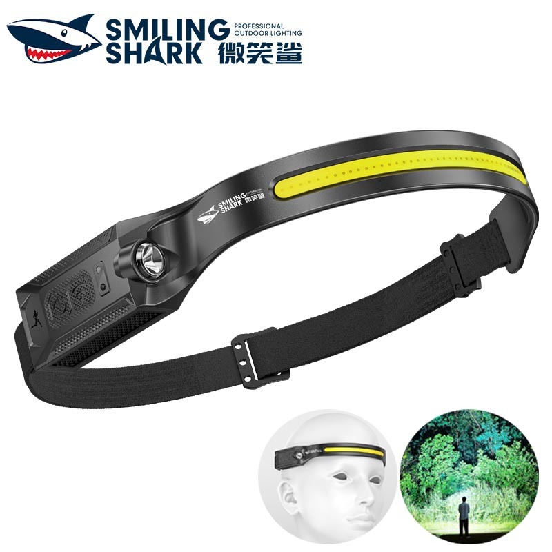 SmilingShark TD0252 ไฟคาดหัว ไฟฉายคาดหัว LED เซ็นเซอร์ COB+LED สว่างมาก ไฟหน้า มีน้ำหนักเบา ไฟคบเพลิงหัว 5 รูปแบบ Type-C แบบชาร์จได้ กันน้ำสำหรับตั้งแคมป์เดินป่า