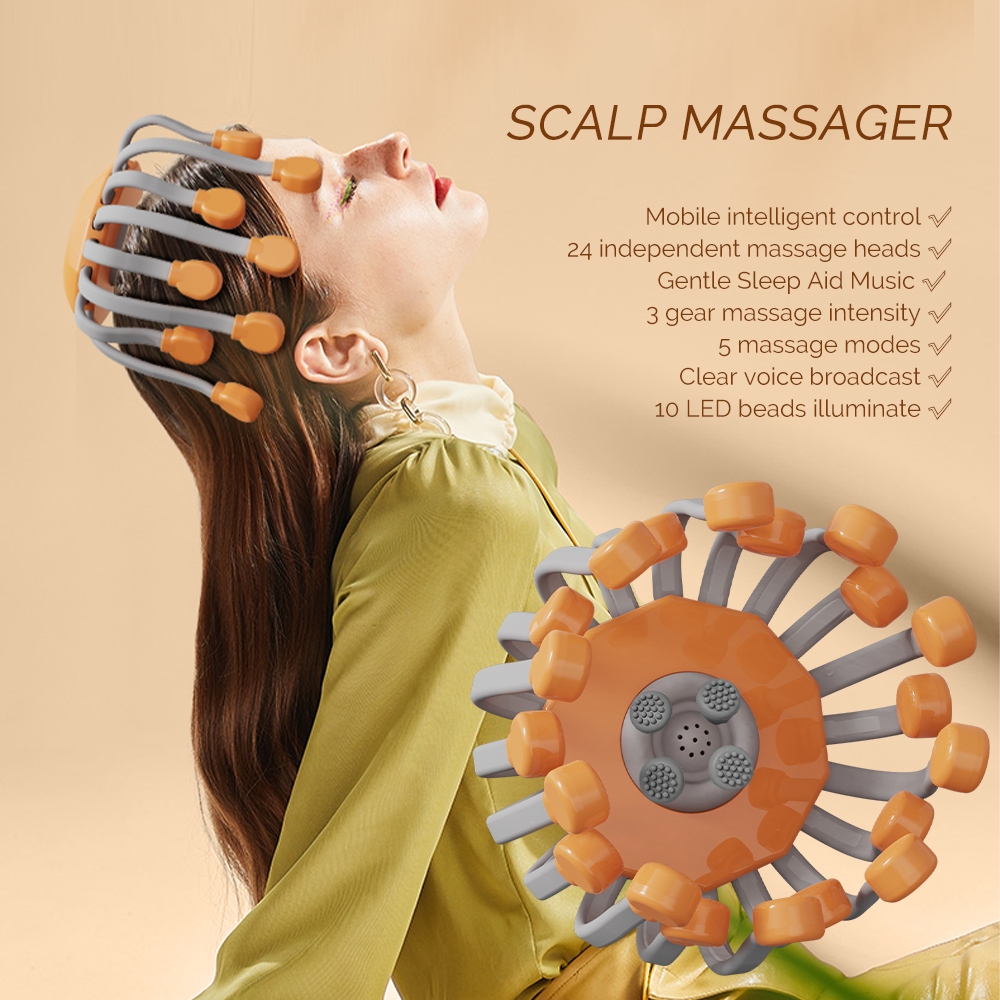 เครื่องนวดศีรษะไฟฟ้า Octopus Claw เครื่องนวดหนังศีรษะ Therapeutic Head Scratcher บรรเทาผมกระตุ้น Rechargable ความเครียดบรรเทา