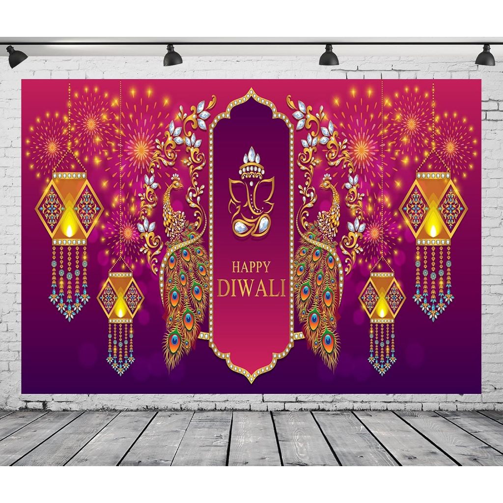 7X5FT Happy Diwali ฉากหลัง Diwali เทศกาลไฟพื้นหลัง Jindiya Diwali ตกแต่งฉากหลังสําหรับ Deevali Pooja