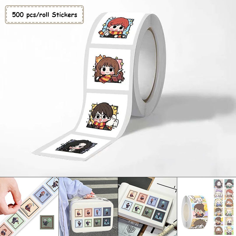 500 ชิ้น/ม้วนสติ๊กเกอร์ Potter Heads Theme คอลเลกชันสติกเกอร์กาวสไตล์น่ารัก