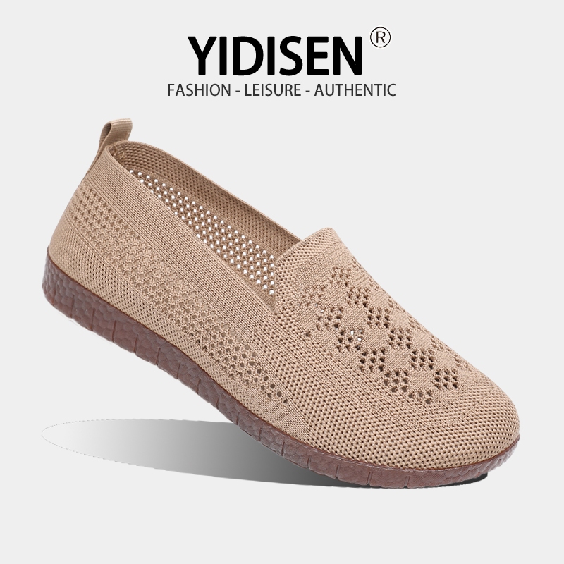 YIDISEN Ladies Casual Flying Knit Shoes Breathable Mesh Fashion Lightweight Ready Stock Supply