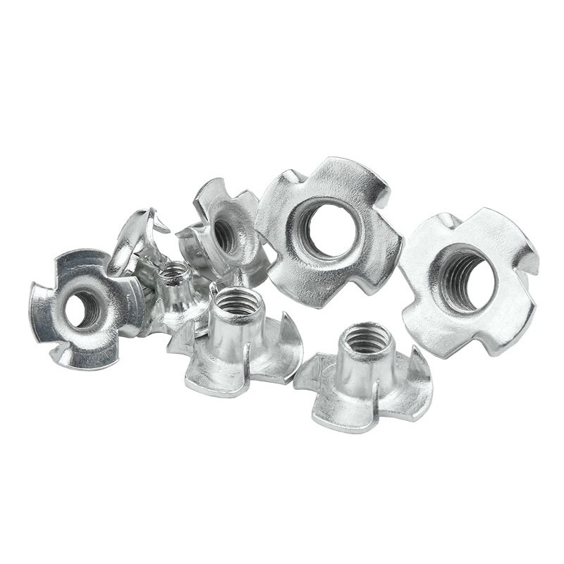 M3 M4 M5 M6 M8 M10 เหล็กคาร์บอนสี่กรงเล็บ Nut T-nut Blind Pronged ใส่ T-Nut สําหรับเฟอร์นิเจอร์ไม้ฮา