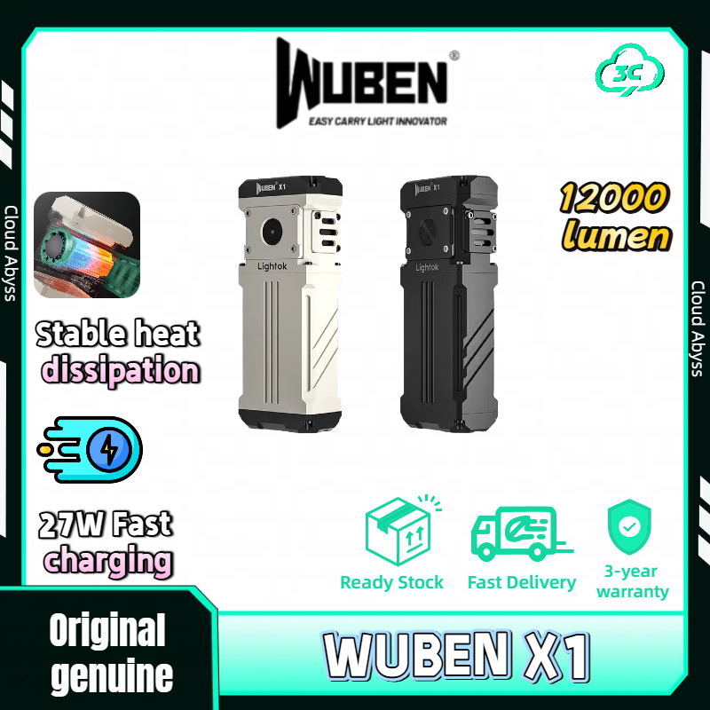 WUBEN X1 12000 Lumens Type-C ไฟฉายชาร์จไฟ พกพาสะดวก สำหรับOutdoor มินิพกพา ระยะไกลพิเศษ