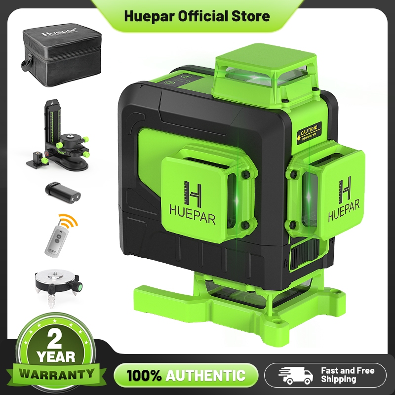 Huepar 4D 16Lines ระดับเลเซอร์พร้อมตัวรับสัญญาณและขาตั้งกล้องแนวตั้งและแนวนอนปรับระดับตัวเองด้วยรีโมทคอนโทรล & เครื่องมือเลเซอร์ตั้งพื้นแบตเตอรี่ Li-ion