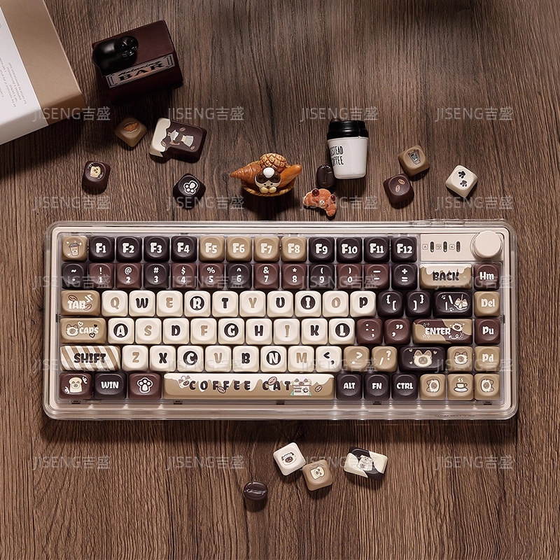 Keycap เฉพาะCoffee Cat Keycaps 132 คีย์ PBT Dye-sub MOA โปรไฟล์สําหรับคีย์บอร์ด Mad Catz/ Wooting/ R