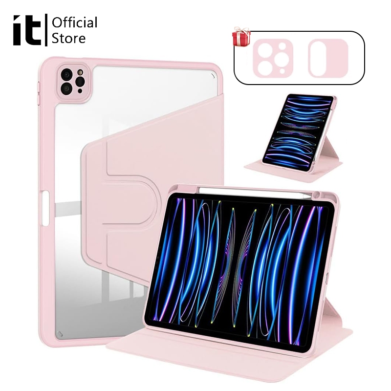 [it]เคสอะคริลิคหมุน360°สำหรับ iPad Pro 11 นิ้ว Air 11 นิ้ว M3/M2 มีที่เก็บปากกา อัตโนมัติปิดเปิดหน้าจอ ป้องกันรอยเต็มตัว เคสใสบางเบาพับยืน