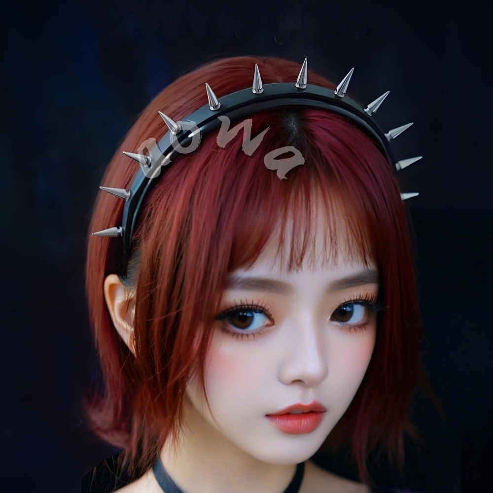 Y2K Punk Rivets หนัง Pu Hoop แถบคาดศีรษะ Harajuku Gothic สำหรับสุภาพสตรี สไตล์ Hip Hop