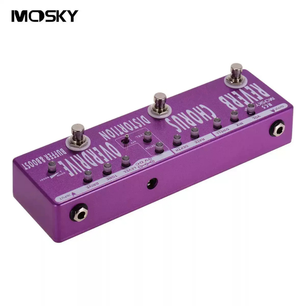 MOSKYAudio RC5 5-in-1 Multi Effects Pedal (Reverb + Chorus + Distortion + Overdrive + Buffer Boost)