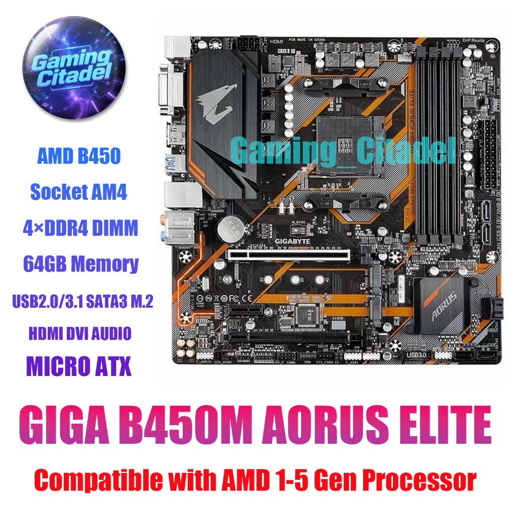 ใช้เมนบอร์ด Gigabyte B450M AORUS ELITE DDR4 AM4 MATX เข้ากันได้กับโปรเซสเซอร์ AMD 1-5 Gen ทดสอบ