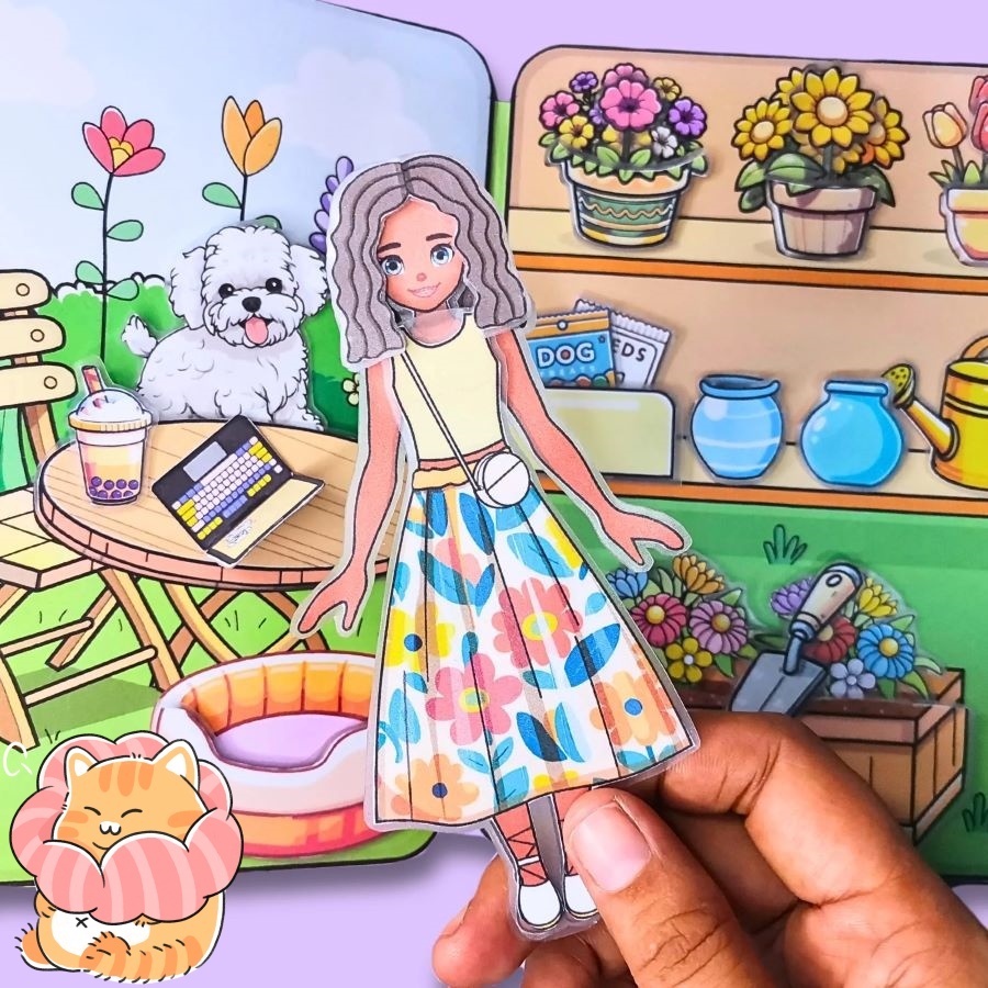 ธีมสีเหลืองแต่งตัวกระดาษตุ๊กตา ทําเอง หนังสือเงียบ ทําเอง กระเป๋าวัสดุต้องตัดด้วยมือและการผลิตผลิตภัณฑ์สําเร็จรูปที่ไม่