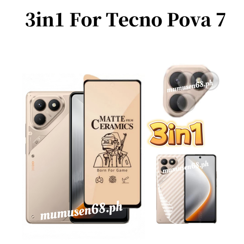 3in1Tecno Pavo 7 4G ฟิล์มเซรามิคสําหรับ Tecno Pova 6 pova 6pro pova 5pro ฟิล์มเซรามิคแบบนุ่มและฟิล์ม
