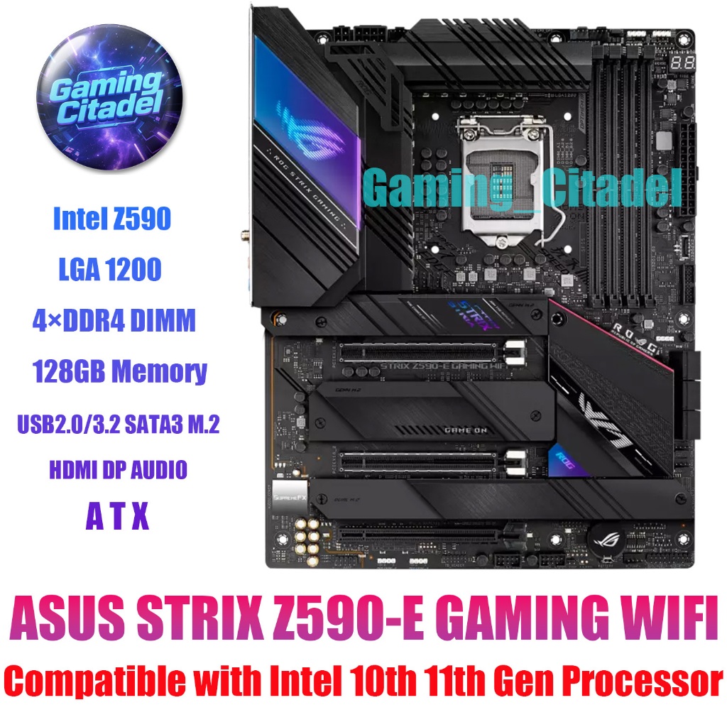 ใช้เมนบอร์ด ASUS STRIX Z590-E GAMING WIFI ATX DDR4 เข้ากันได้กับโปรเซสเซอร์ Intel 10th 11th Gen ทดสอ