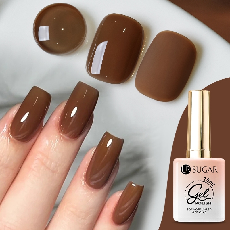 Ur SUGAR เจลทาเล็บสีน้ําตาล Gold Glitter กึ่งถาวรเคลือบเงา Soak Off Nail Art Base Top UV LED เจลแต่งเล็บ