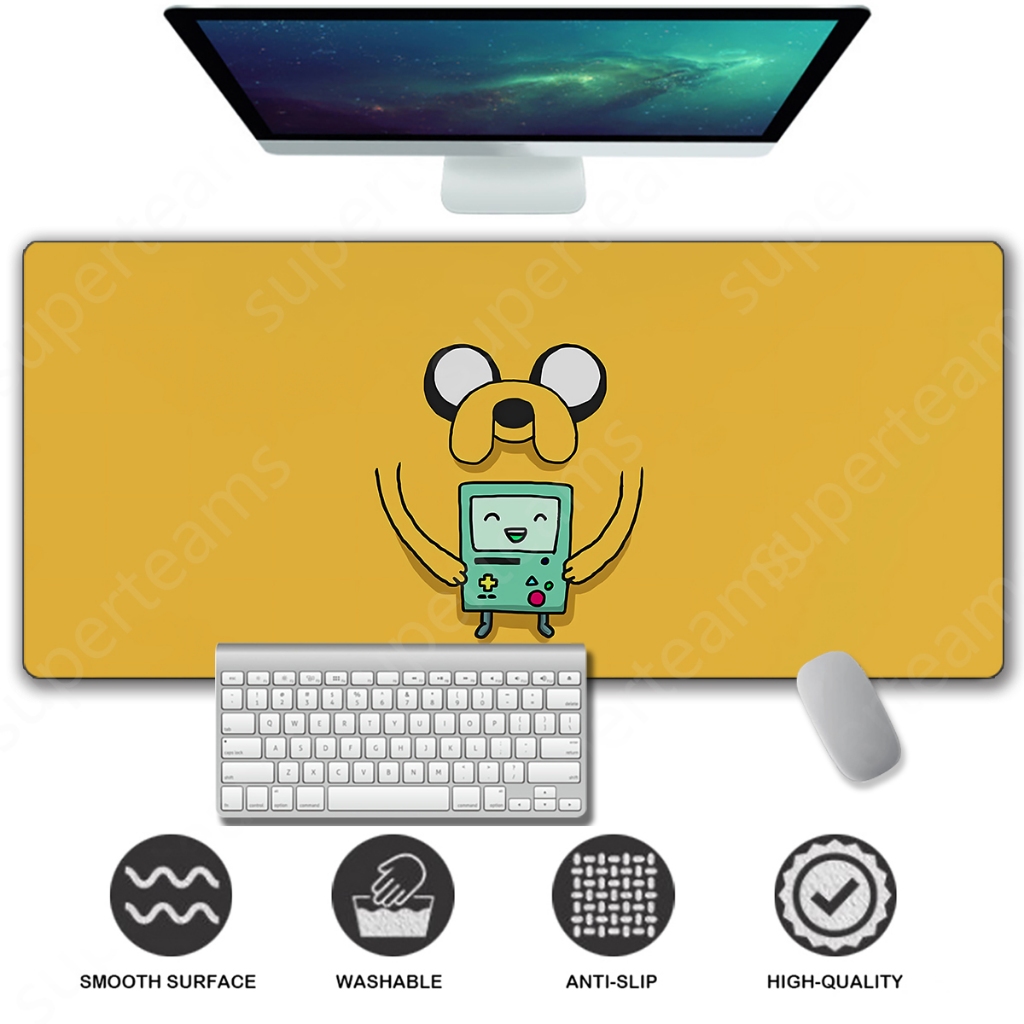 Adventure Time Mouse Pad Extended Mousepad แผ่นรองเมาส์สําหรับเล่นเกมขนาดใหญ่ เย็บขอบ Deskpad Deskmat