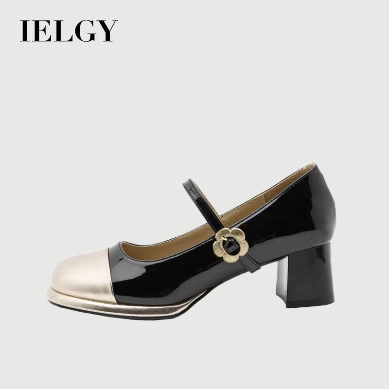 IELGY แฟชั่น Mary Jane Heels ฤดูร้อนรอบ Toe สีบล็อก 7CM