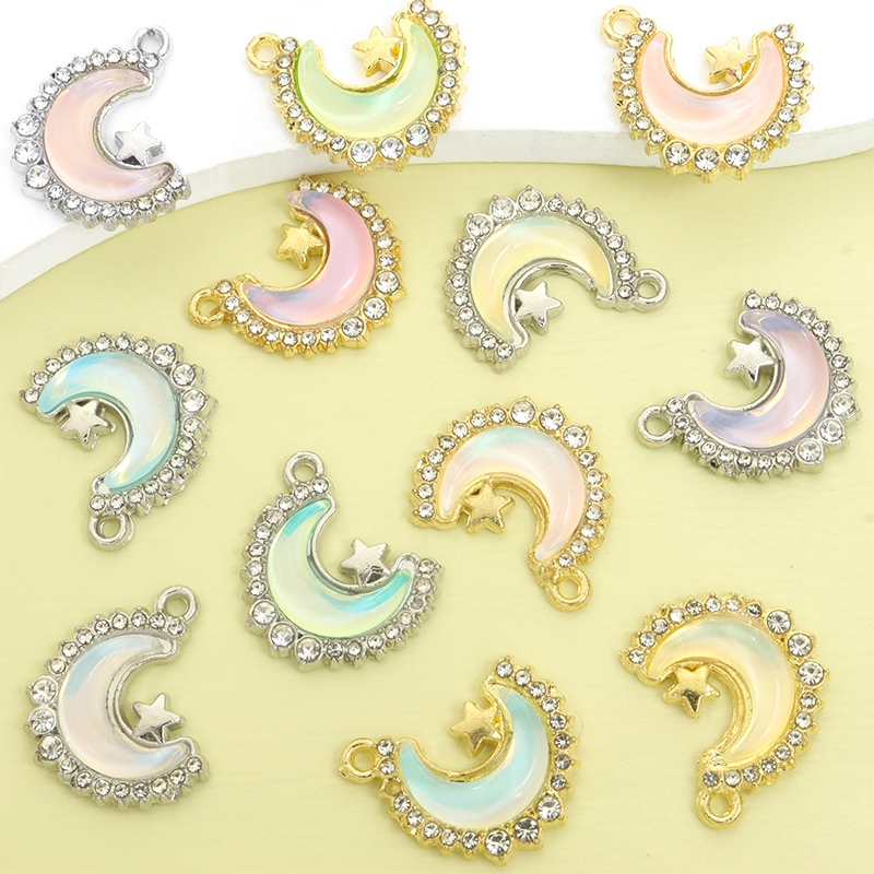ชุดเครื่องประดับ.ins สไตล์ สร้อยคอมุก สร้อยข้อมือ และต่างหู DIY พร้อม charm ดาวและพระจันทร์จากคริสตัลและ rhinestones