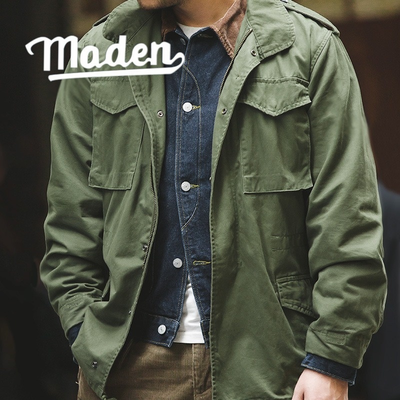 MADEN ยี่ห้อ 2025 ฤดูใบไม้ผลิ/ฤดูร้อน American Retro M65 Field Army สีเขียวแจ็คเก็ตการล่าสัตว์ Hardman ทหาร Windbreaker เสื้อผู้ชาย