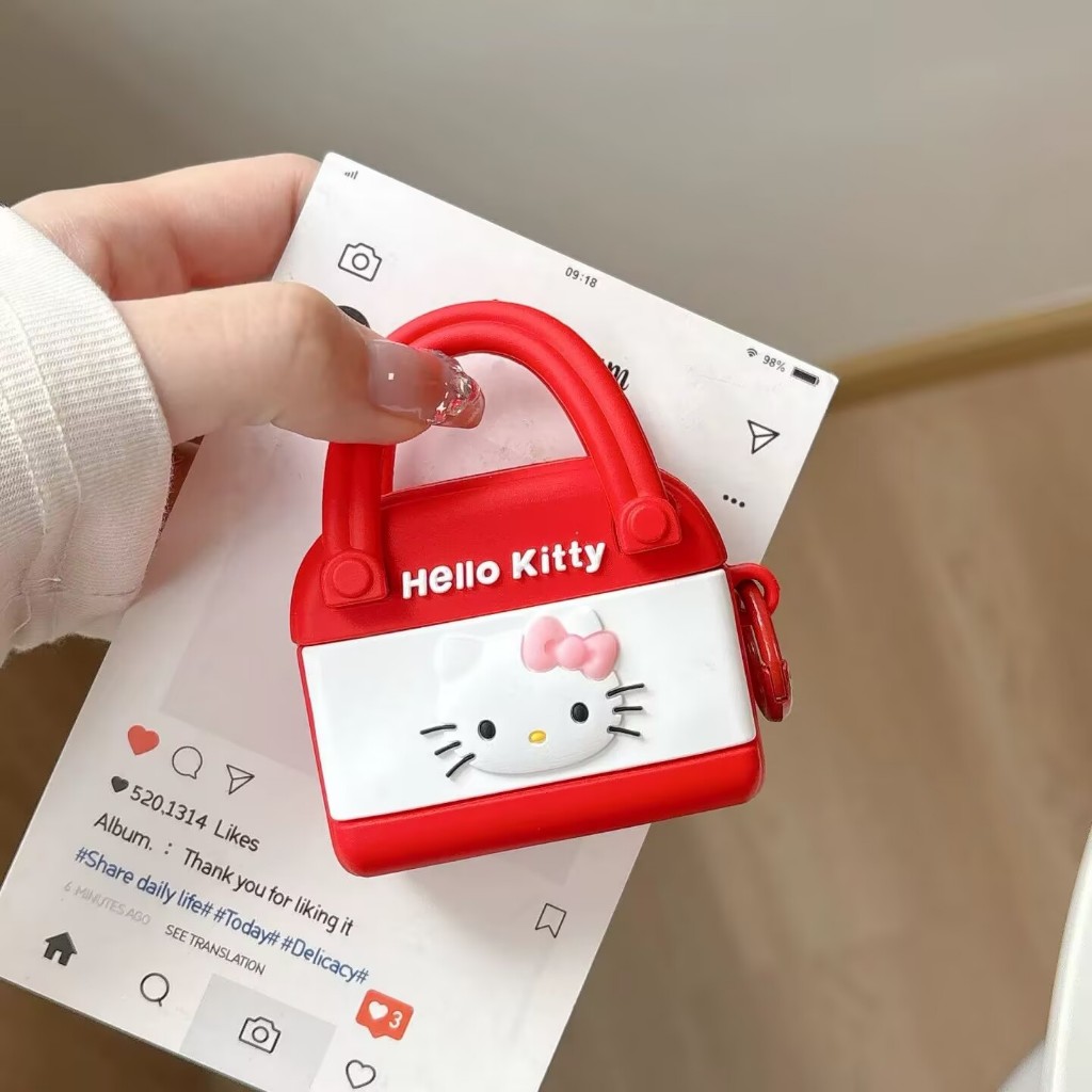 สําหรับ airpods pro 2 case กระเป๋าถือ Hello Kitty สีแดง airpods gen 1 2 3 4 cover ราคา ถูกที่สุด ดีลบีเคเค แกลเลอรีภาพที่ 7