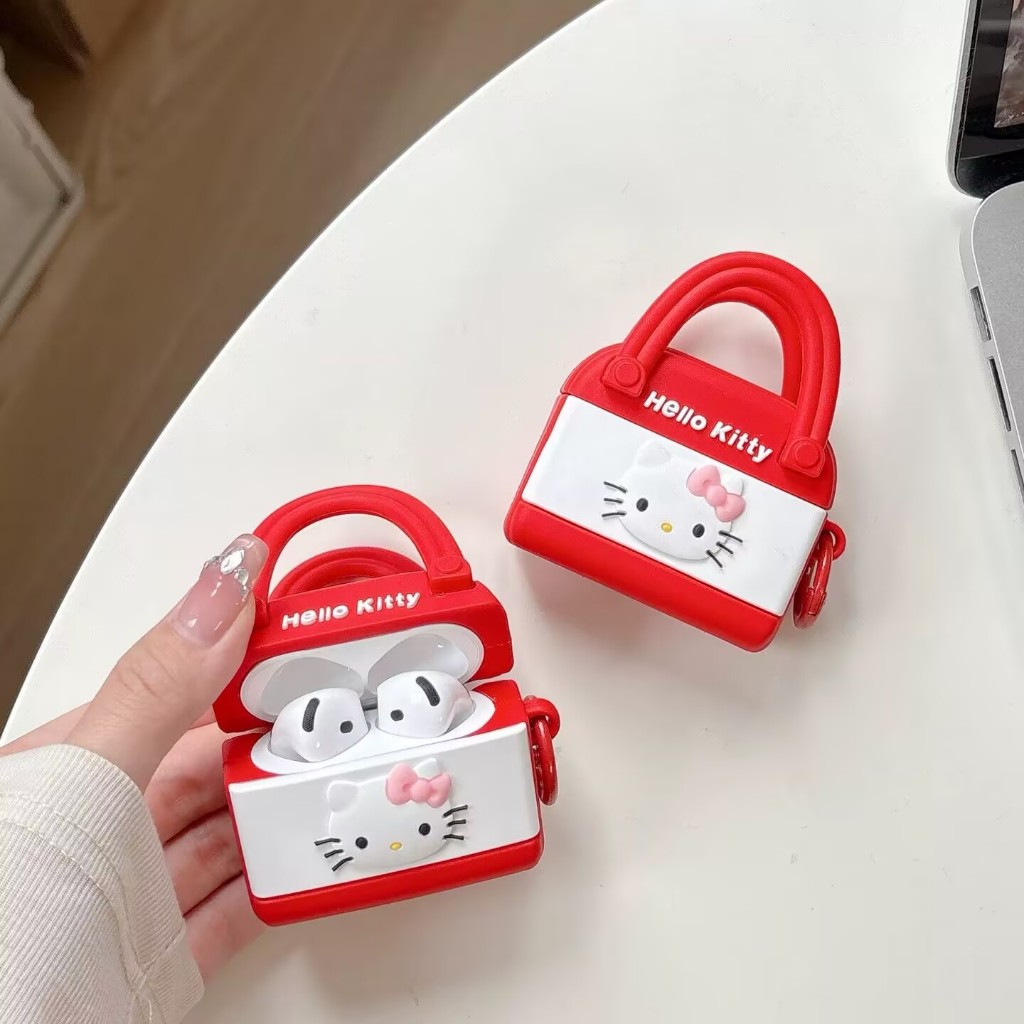 สําหรับ airpods pro 2 case กระเป๋าถือ Hello Kitty สีแดง airpods gen 1 2 3 4 cover ราคา ถูกที่สุด ดีลบีเคเค แกลเลอรีภาพที่ 4