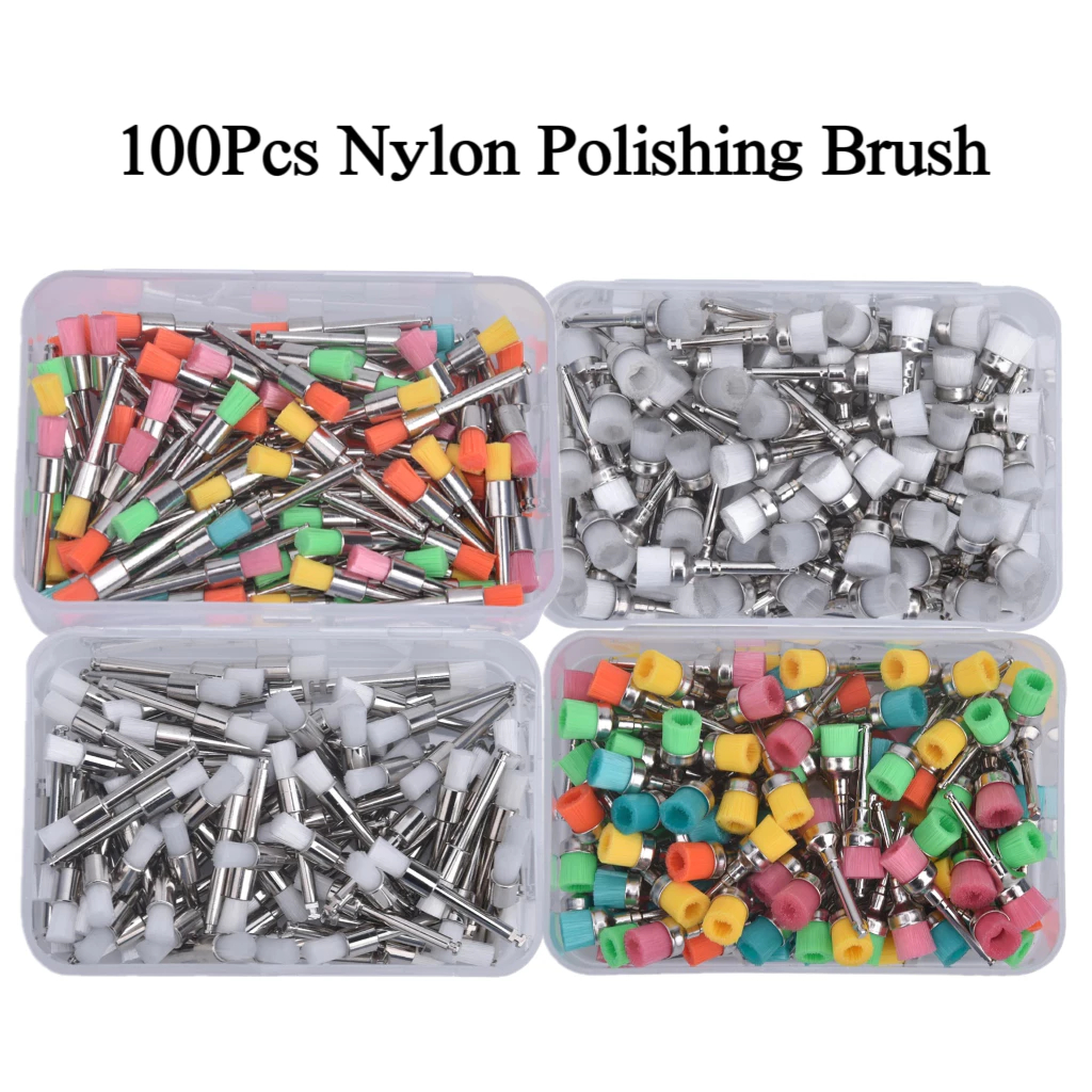 100 ชิ้น/กล่องทันตกรรม Prophylaxis แปรงชามสี Latch ประเภทไนลอนสําหรับขัดฟัน RA Shank สําหรับทําความสะอาดฟัน