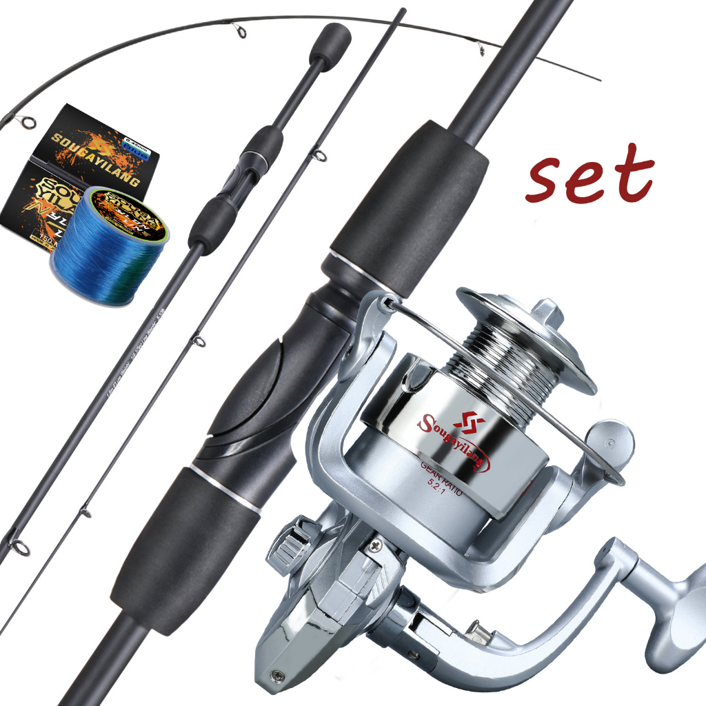 Sougayilang ชุดตกปลาคุ้มค่า 2 ส่วน 1.8M เบ็ดตกปลาคาร์บอนไฟเบอร์ EVA SPINNING Rod และ 1000-4000 SPINNING Reel Gear Ratio 5.2:1 สําหรับน้ําจืด
