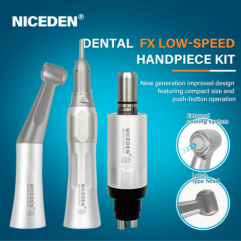 Niceden FX สไตล์ทันตกรรมความเร็วช้าชุด FX25 ตรง Handpiece และ FX65 1:1 Contra Angle Air มอเตอร์ 2/4 หลุมพร้อมลูกปืน