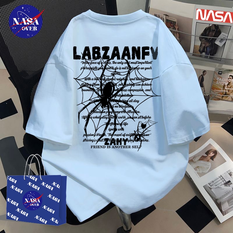 【พร้อมส่ง】🔥NASA ผ้าฝ้ายแท้100% แขนสั้น ทรงโอเวอร์ไซส์ เสื้อยืด ใส่ได้ทั้งชายหญิง คอกลม🕷️🕸️ลายแมงมุม เสื้อYG928