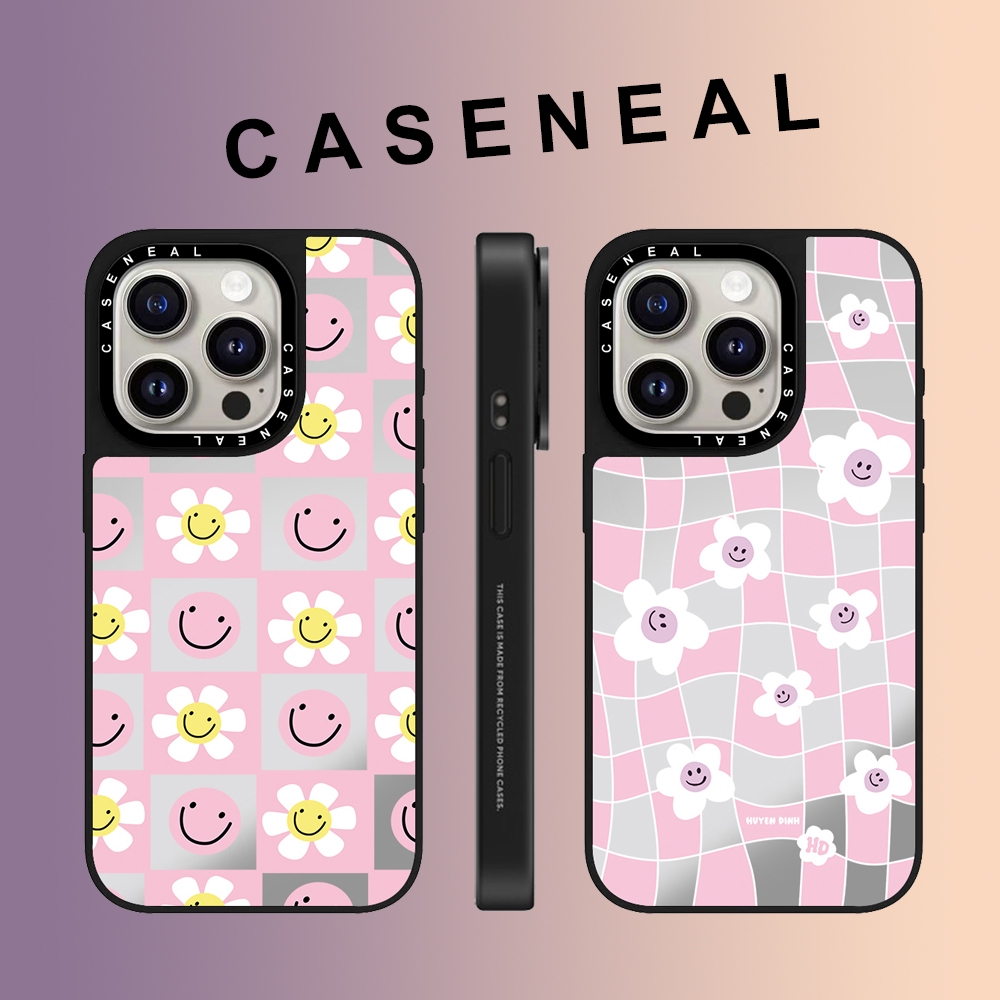CASENEAL Daisy ดอกไม้หน้ายิ้มกระจกเคสโทรศัพท์สําหรับ iPhone 16 Pro Max 15 Plus 14 ProMax 13 12Pro 11 โทรศัพท์กันกระแทกขอบนุ่มฮาร์ดป้องกันกรณี
