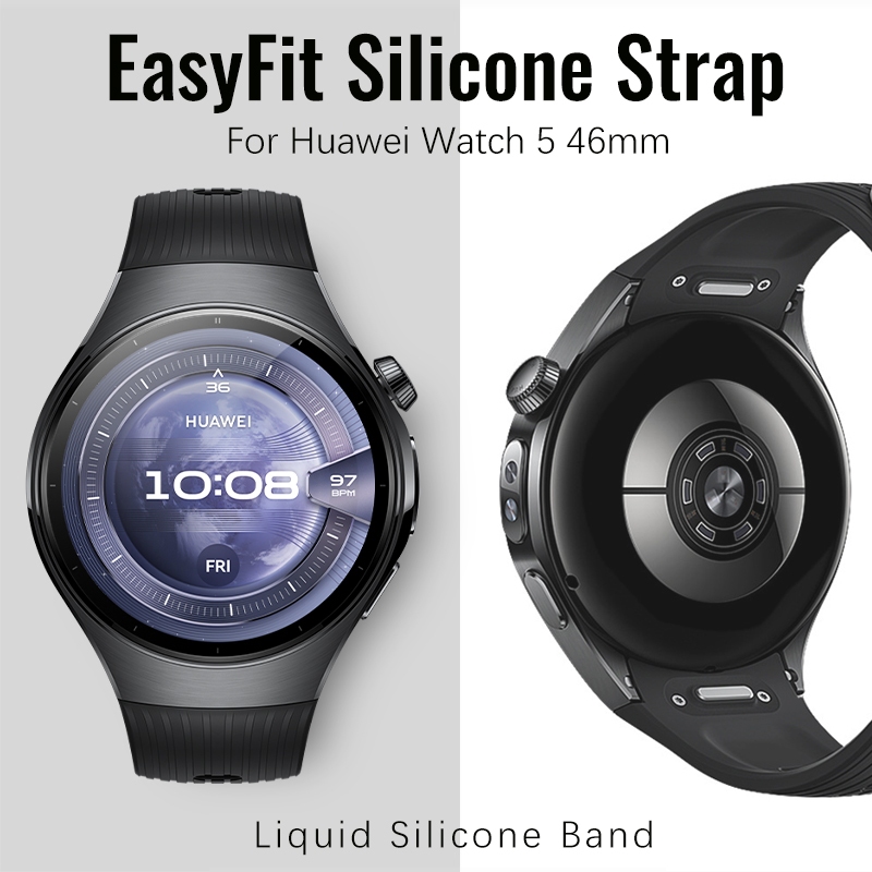 One-Click EasyFit สายซิลิโคนสําหรับนาฬิกา Huawei 5 46 มม.42 มม.สายนาฬิกาออกแบบอย่างเป็นทางการขั้วต่อโค้งสายรัดซิลิโคนออกแบบพิเศษสําหรับ Huawei Watch 5 เปลี่ยนวง
