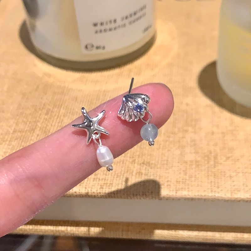 ต่างหูเปลือกหอยปลาดาวไม่สมมาตรเกาหลี สีเงิน สำหรับผู้หญิง เหมาะสำหรับวันหยุดและเป็นของขวัญ - รูปที่ 7