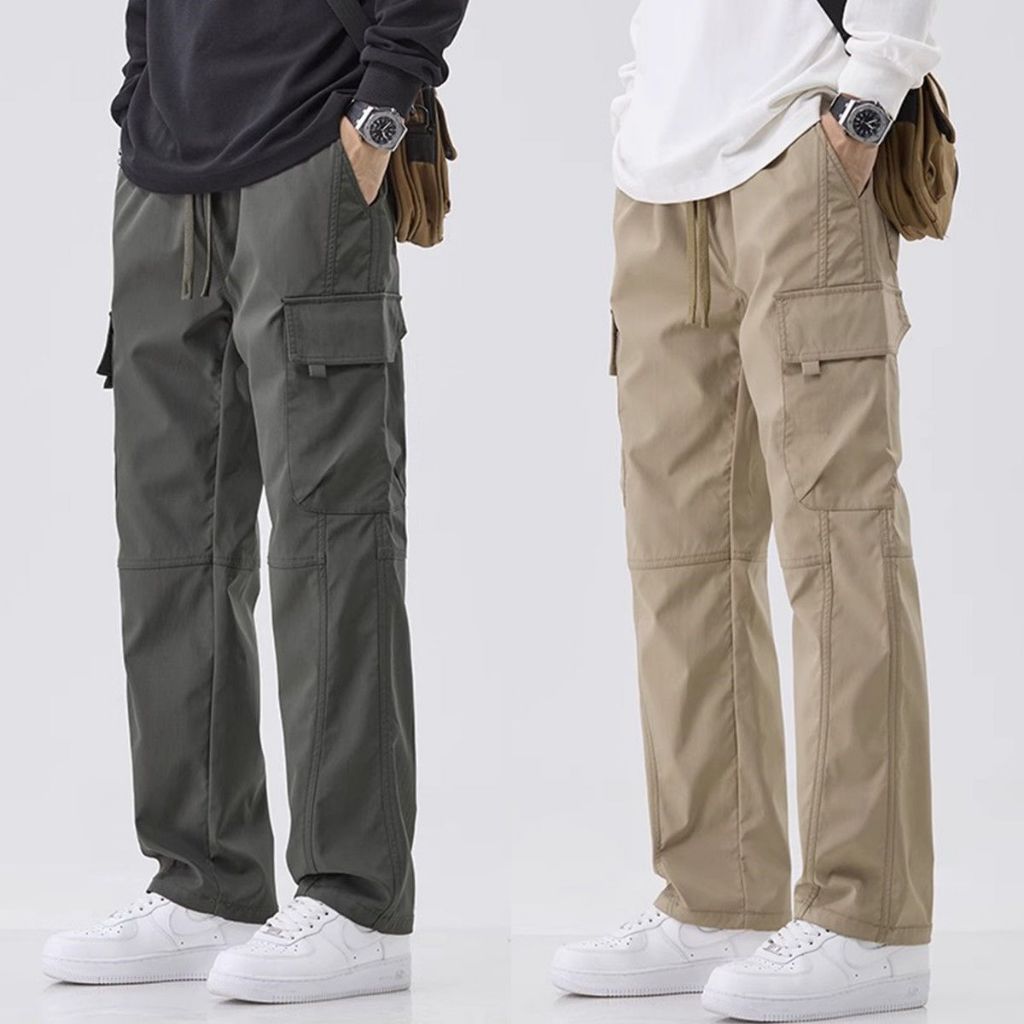 กางเกงขายาวผู้ชาย สไตล์เกาหลี หลายกระเป๋า เรโทร แฟชั่น ใส่สบาย ฤดูร้อนบางระบายอา