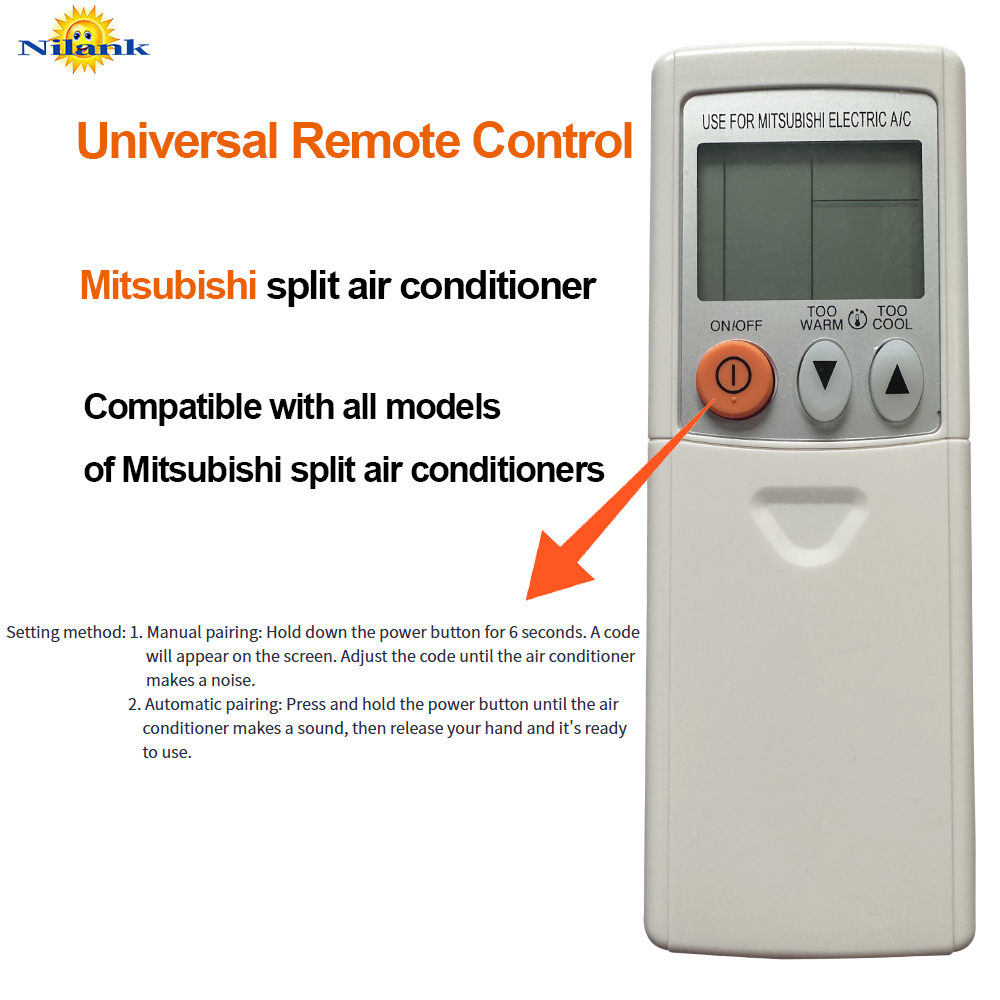 NiLANK Remote รีโมทแอร์ Mitsubishi รีโมทอเนกประสงค์（ใช้งานได้เฉพาะแอร์แบบแยกส่วนทุกรุ่น）
