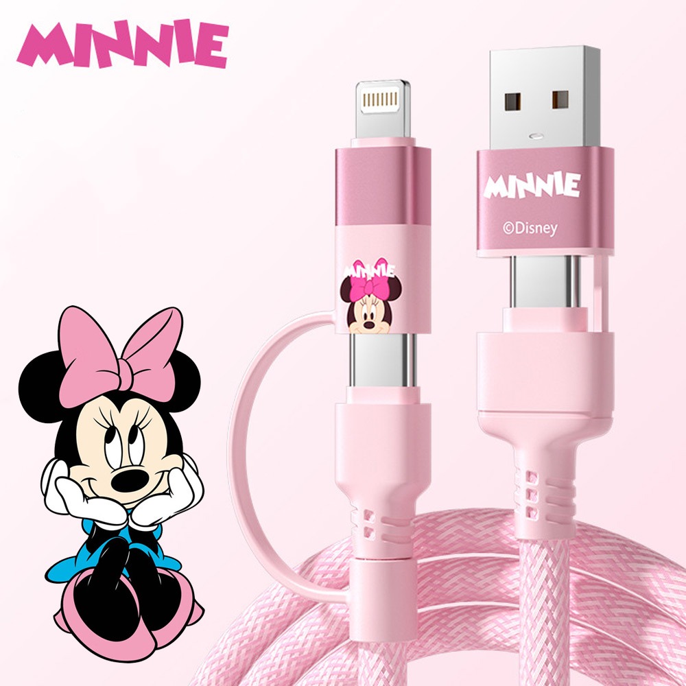 Disney SS-592 สายชาร์จข้อมูลเร็ว Donald Minnie Mickey Daisy อินเทอร์เฟซ Type-c โทรศัพท์มือถือสายเคเบิลข้อมูลมัลติฟังก์ชั่นน่ารักเชือกเส้นเล็กแบบพกพา 2.1A สายชาร์จแฟลช