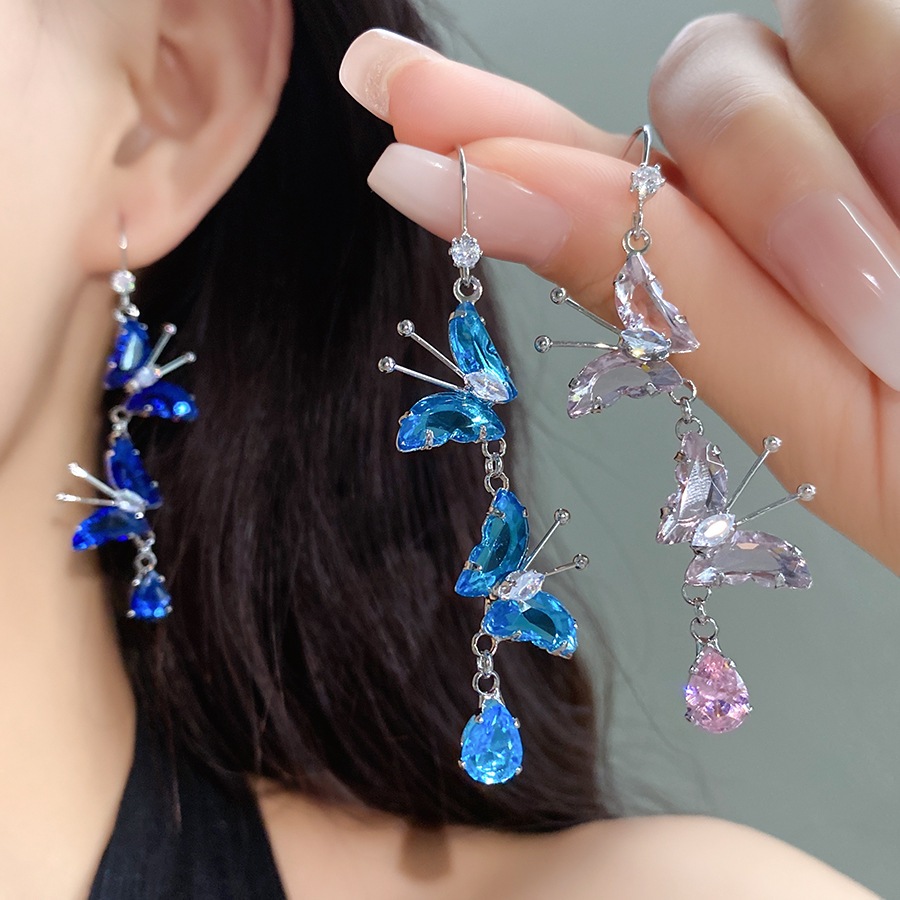 [Jewbeauty] Zircon Butterfly Water Drop Earhooks ต่างหูประณีตหรูหราสำหรับ 여성
