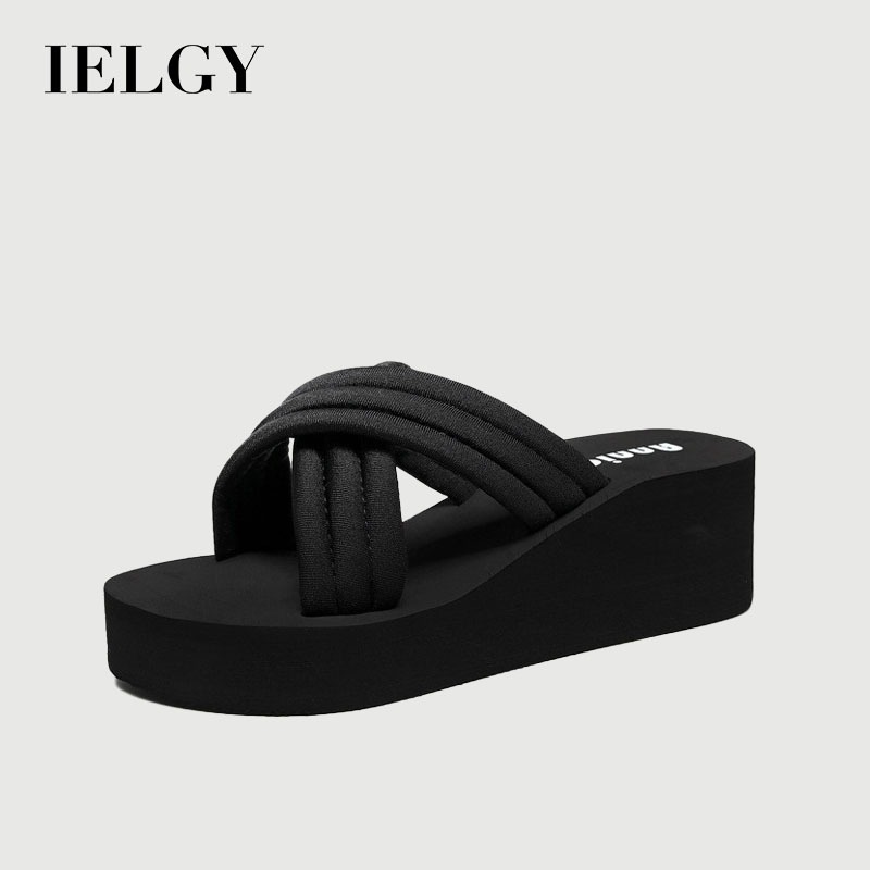 IELGY รองเท้าแตะส้นเตารีดไขว้ริมทะเลแฟชั่นฤดูร้อนสําหรับผู้หญิง