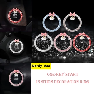 Sparkly Bling Rhinestone โบว์คริสตัลจี้รถ Push Start ปุ่มตกแต่งสําหรับแหวนจุดระเบิดอุปกรณ์ตกแต่งภายในรถยนต์ของขวัญ