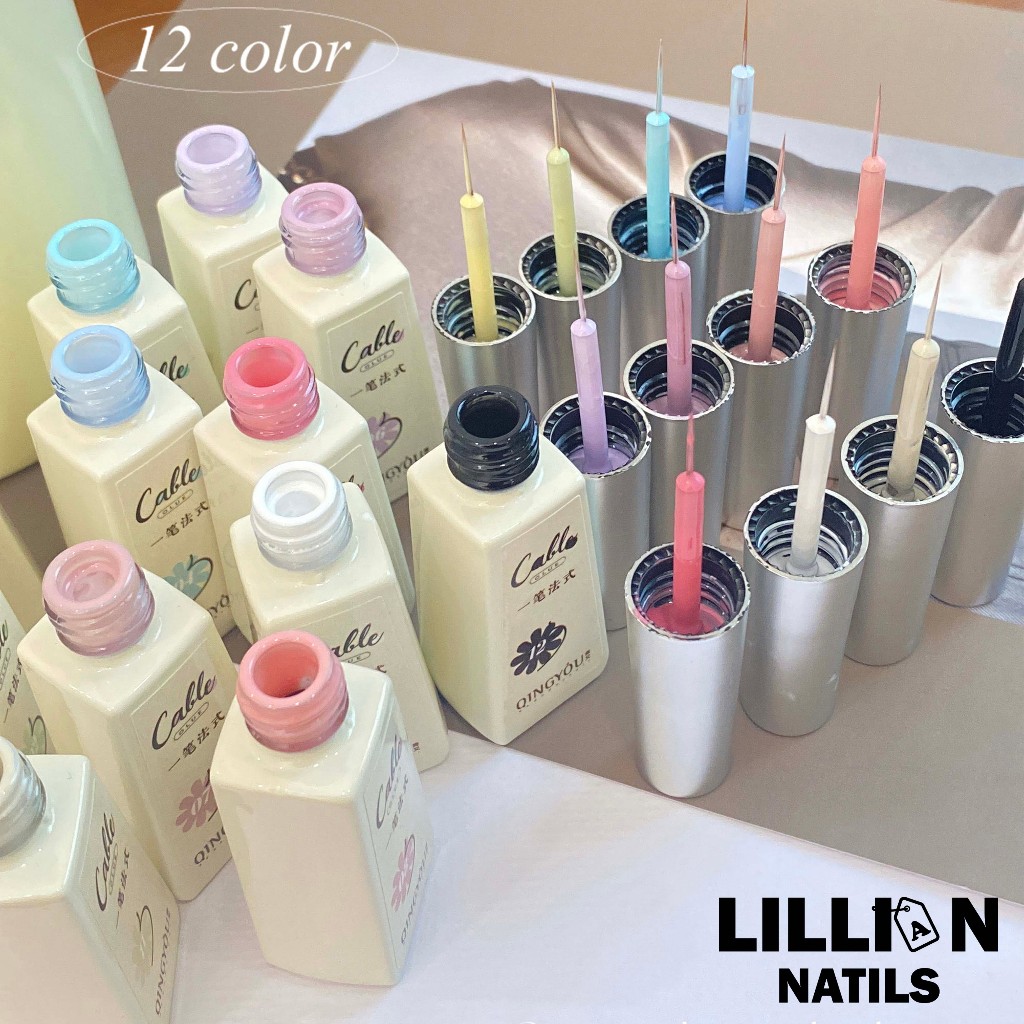 พร้อมส่งในไทย QINGYOU  1 ชุด 12  เจลลายเส้นมาคารอง    สี  ใช้ง่ายทุกลาย สีสุดน่ารักทั้งเพ้นท์เล็บและ