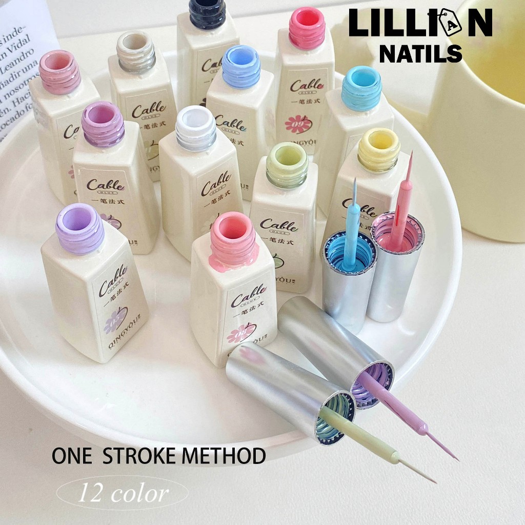พร้อมส่งในไทย QINGYOU ขายแยกเดียว 12สี   เจลลายเส้นมาคารอง  ทั้งเพ้นท์เล็บและวาดลายฝรั่งเศส สีสุดน่า