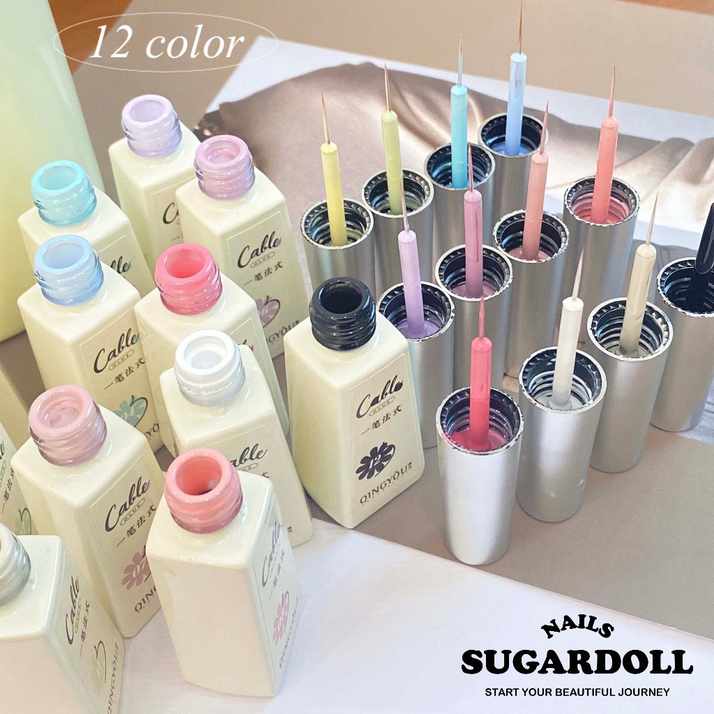 พร้อมส่งในBangkok  เจลลายเส้นมาคารอง  ขายแยกเดียว 12สี  QINGYOU   ทั้งเพ้นท์เล็บและวาดลายฝรั่งเศส   