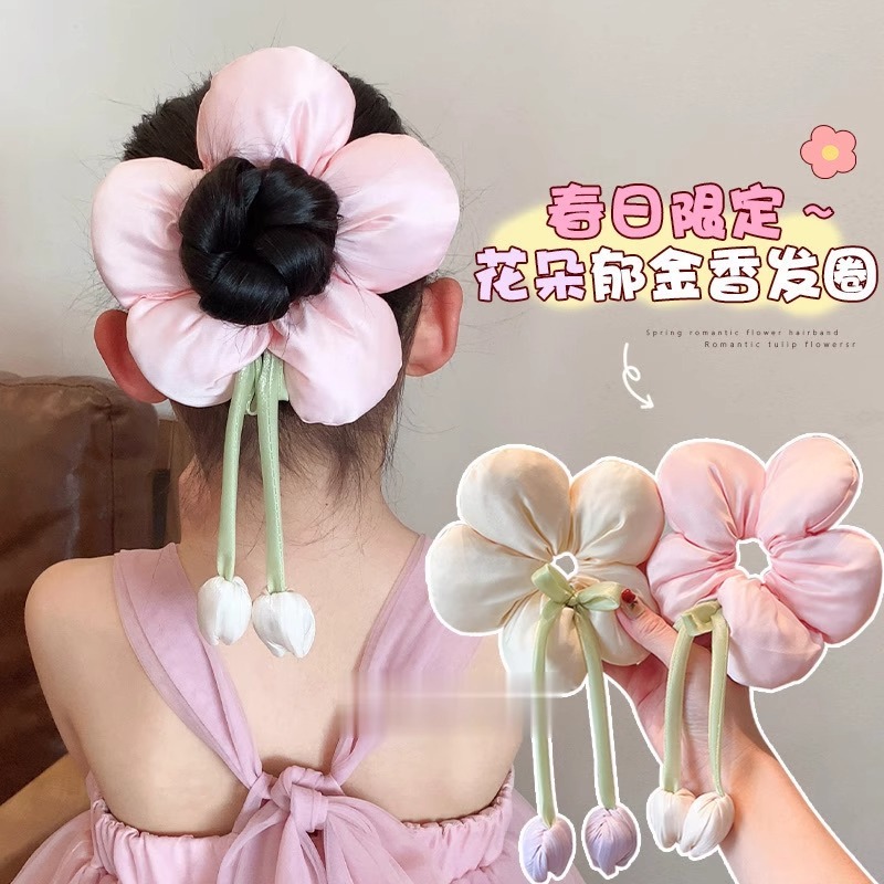 เครื่องประดับผมทรงแหวนแบบใหม่ สไตล์นางฟ้า พร้อมทิวลิปและบอล อารมณ์หญิงๆ