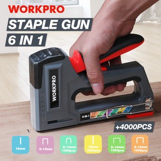 Workpro 6-In-1 Stapler Heavy Duty Staple Gun Manual Nail Free 4000pc Staples With Two Power Options For Diy Home Decor for Decorations
