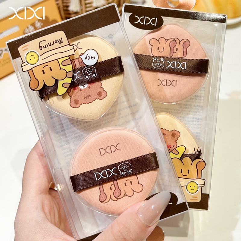 XIXI 2PCS Air Cushion ฟองน้ําแต่งหน้า - Soft Elastic Dry Wet Dual ใช้แบบพกพาน่ารักหมีรูปแบบ Foundation Puff XX-03