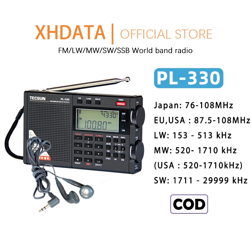 【ของแท้ 100%】Tecsun PL-330 วิทยุพกพาขนาดเล็ก FM/LW/MW/SW SSB ตัวรับสัญญาณวิทยุสเตอริโอ DSP แบบเต็มแบ