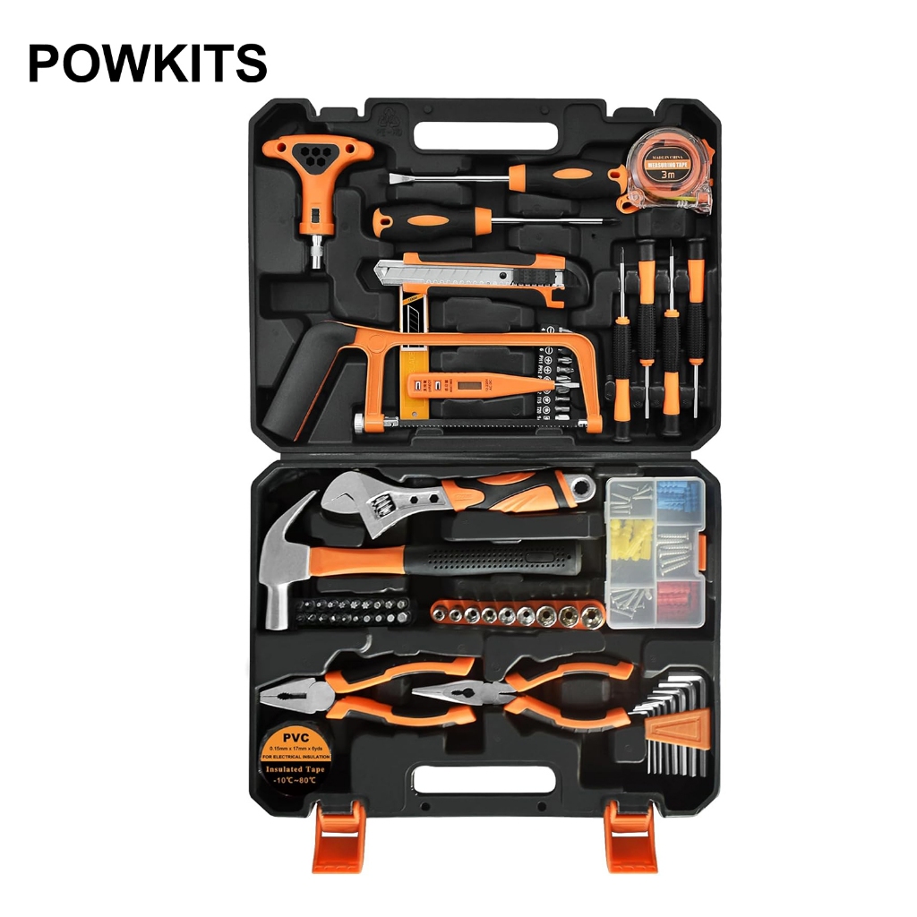 POWKITS ชุดเครื่องมือมือ 109 ชิ้น – กล่องเครื่องมืออเนกประสงค์สําหรับซ่อมบ้าน DIY พร้อมไขควง คีม ประแจ ค้อน และอื่นๆ