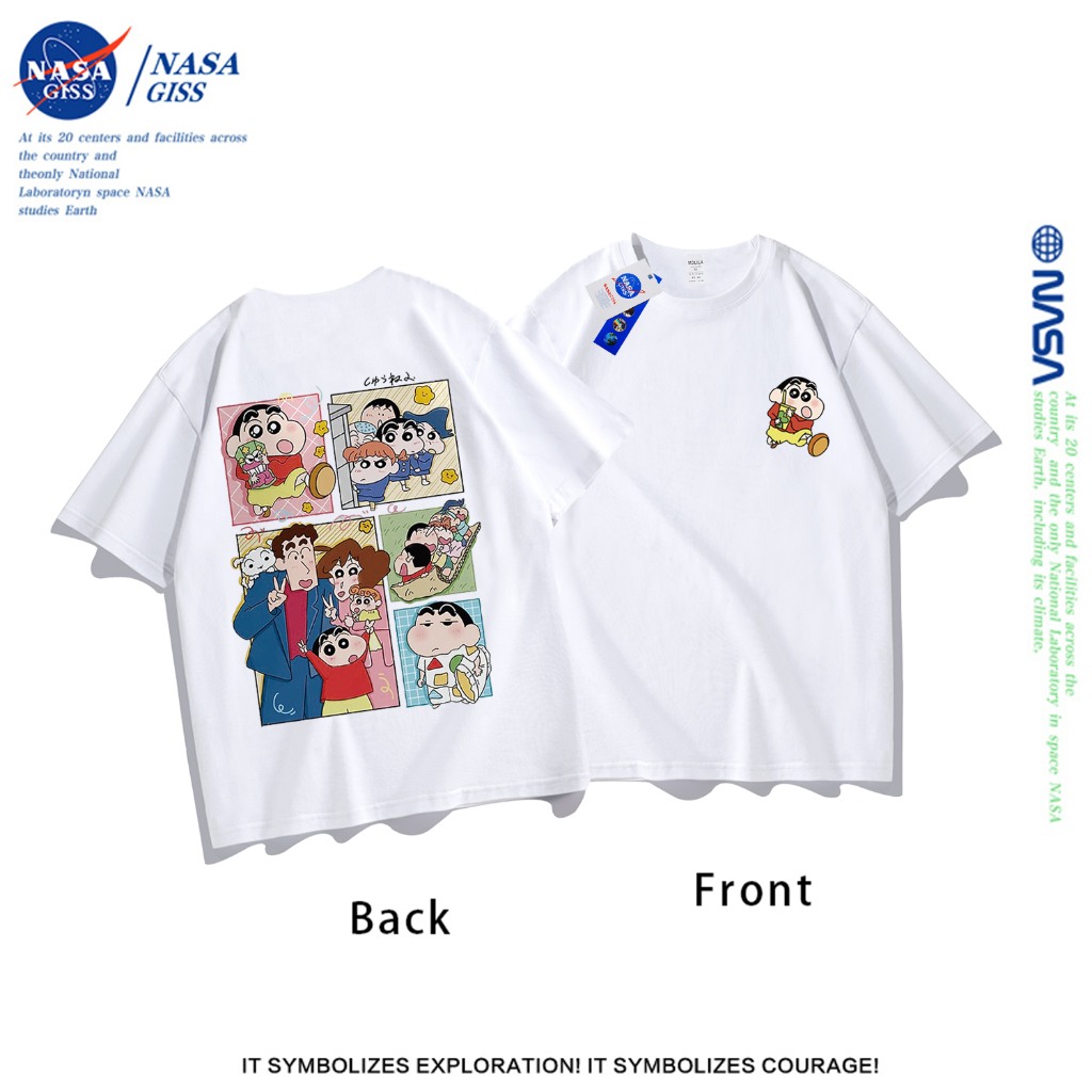 NASA เสื้อยืดชายหญิงแขนสั้น สตรีทฮิปฮอป summer เครยอนชินจัง พิมพ์ลาย คอตตอน คอกลม หลวมและระบายอากาศ