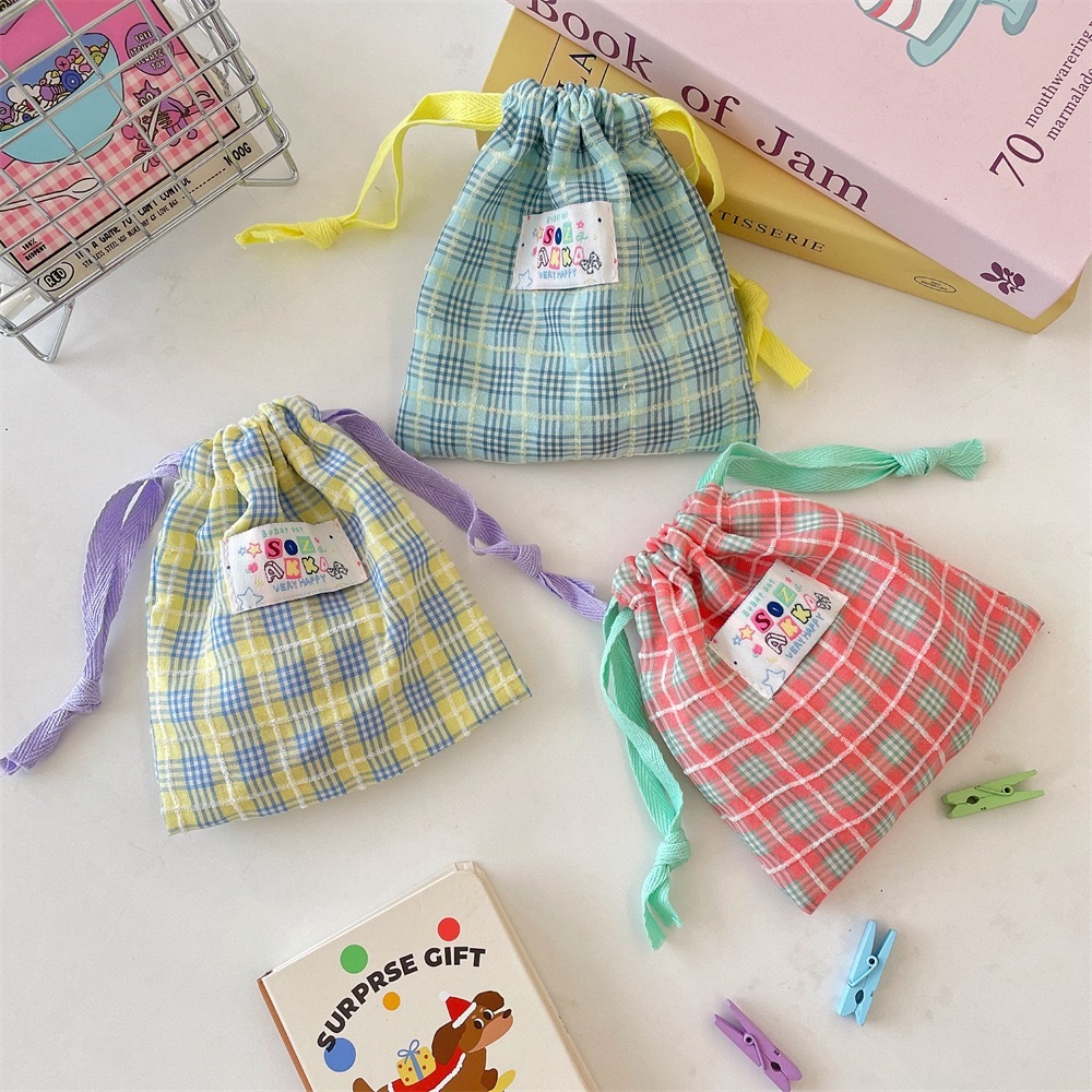 กระเป๋าเก็บลิปสติกกระเป๋าหูรูดเดินทางลายสก๊อต 16x14ซม