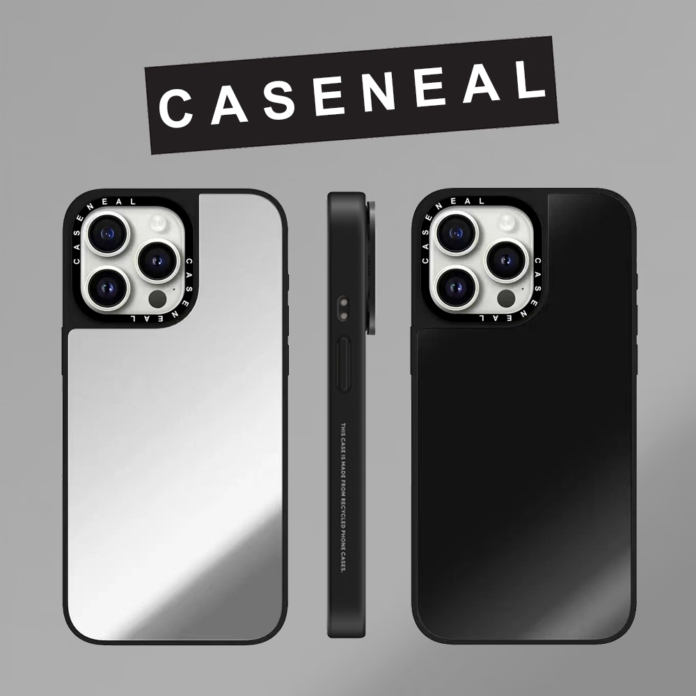 CASENEAL ง่ายเงินสีดํากระจกเคสโทรศัพท์สําหรับ iPhone 16 Pro Max 15 Plus 14 ProMax 13 12Pro 12 11 โทรศัพท์กันกระแทกขอบนุ่มฮาร์ดป้องกันกรณี